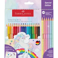 Ξυλομπογιές faber castell unicorn colour grip 18+6 sparkle (201543) - Faber castell