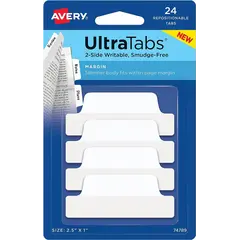 σελιδοδείκτες avery ultra tabs white 63.5x25.4mm 24 τεμάχια 74789 - Avery