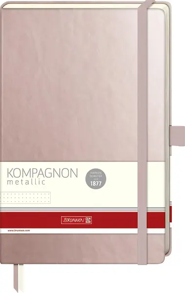 σημειωματάριο brunnen kompagnon metallic με λάστιχο 12.5 x 19.5cm dotted σελίδες pink rose - Brunnen