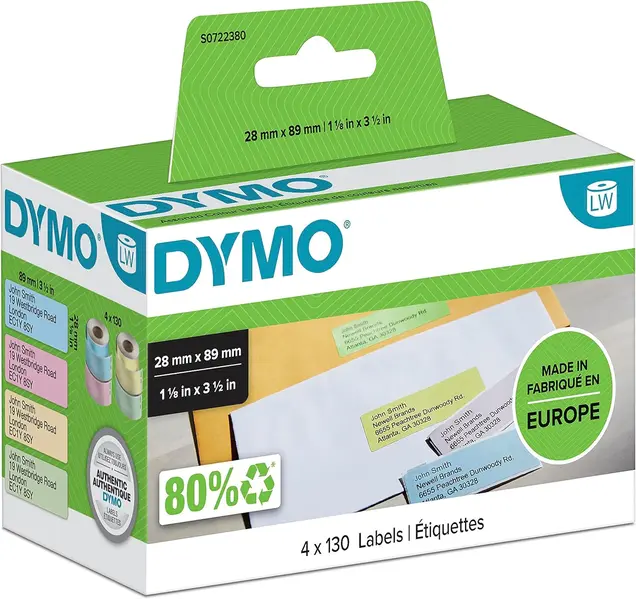 Ετικέτες dymo 99011 lw ass. colours labels 89x28 4 rolls - Dymo